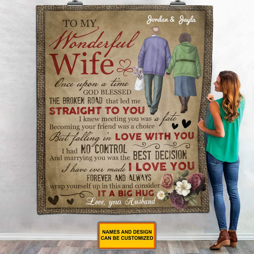 Personalized Old Couple To My Wonderful Wife Blanket – Gift For Wife From Husband – Custom Old Couple Throw Blanket