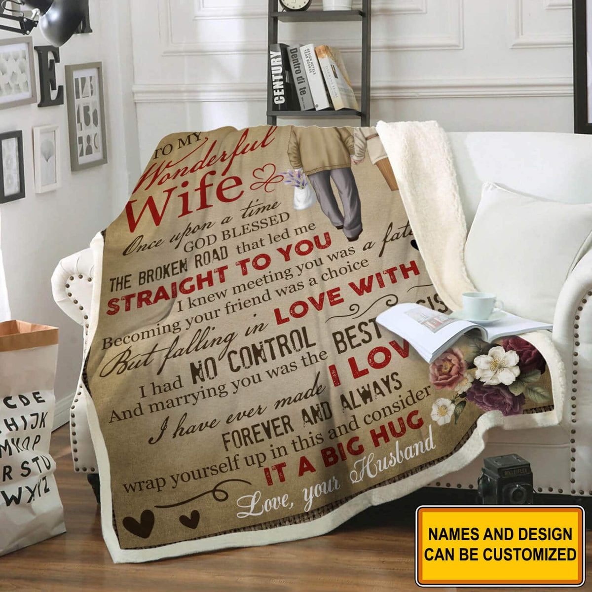 Personalized Old Couple To My Wonderful Wife Blanket – Gift For Wife From Husband – Custom Old Couple Throw Blanket