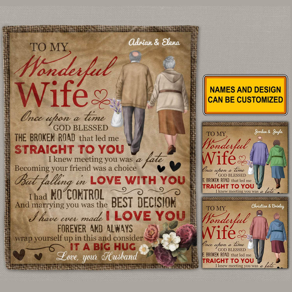 Personalized Old Couple To My Wonderful Wife Blanket – Gift For Wife From Husband – Custom Old Couple Throw Blanket
