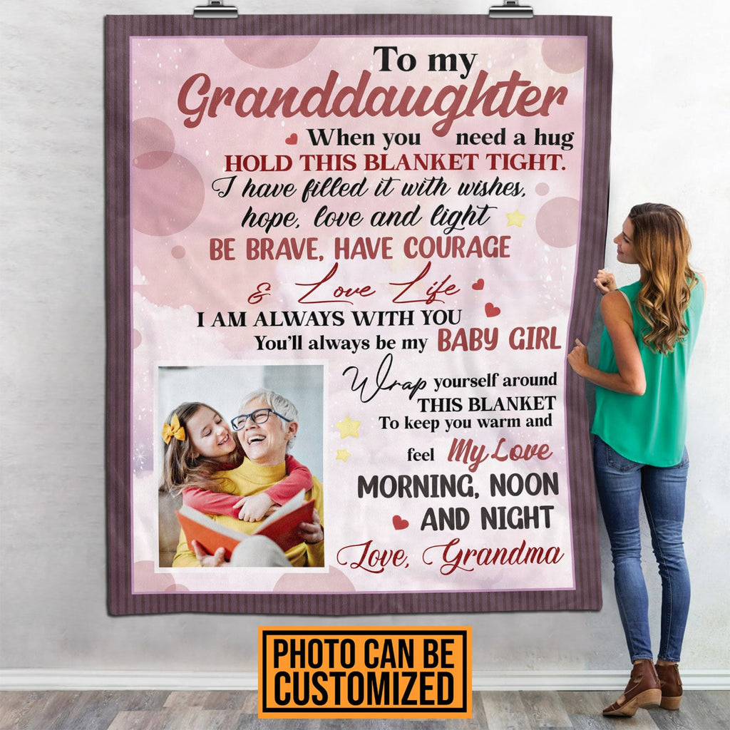 Personalized To My Granddaughter When You Need Hug Hold This Blanket Baby Girl Custom Fleece Blanket – Gift for Granddaughter