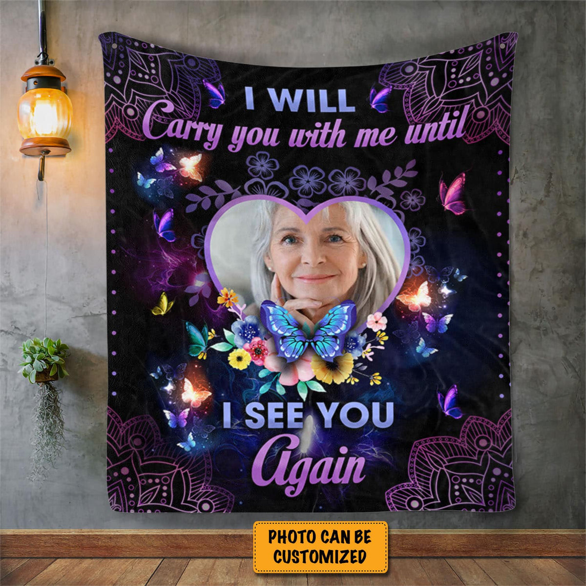 I Will Carry You With Me Until I See You Again Personalized Throw Blanket – Custom Photo Memorial Family Premium Blanket