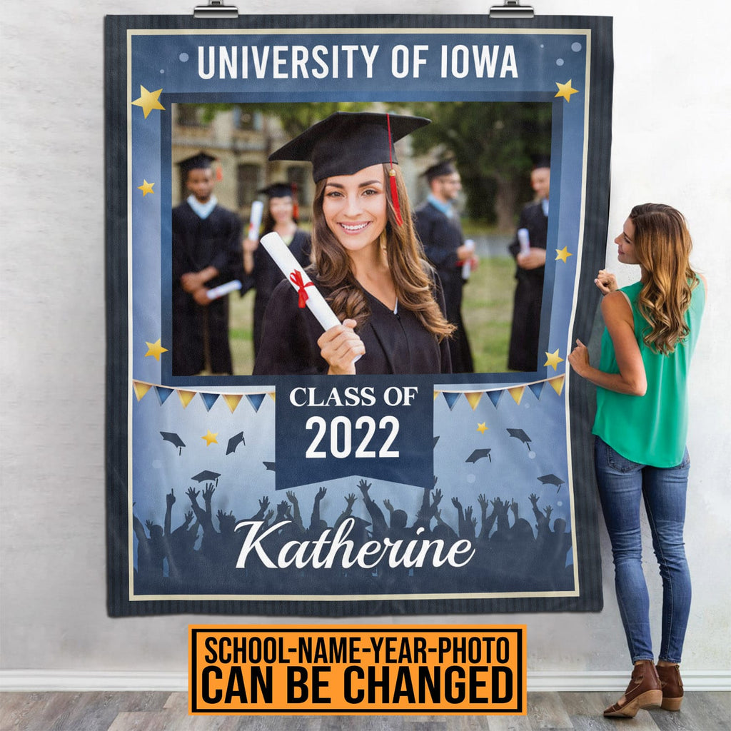 Personalized Photo Class Of 2023 Graduation Senior Fleece Blanket – Sherpa Blanket – Custom Graduation Gifts