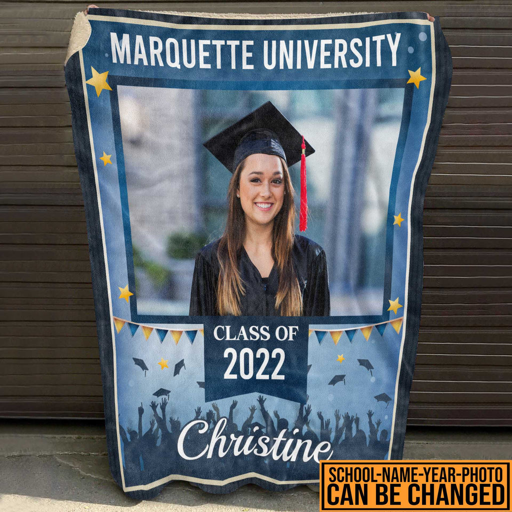 Personalized Photo Class Of 2023 Graduation Senior Fleece Blanket – Sherpa Blanket – Custom Graduation Gifts