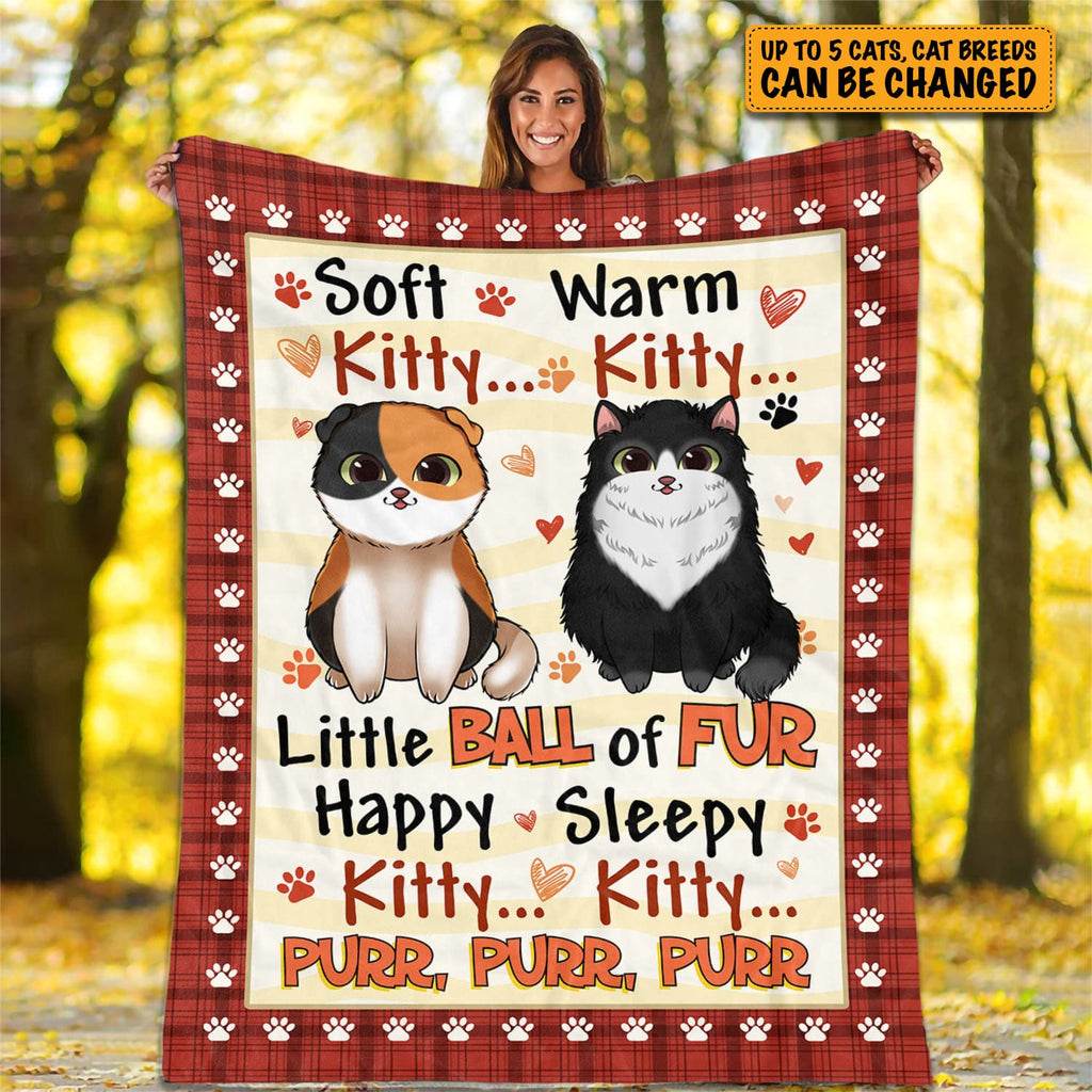 Personalized Cat Breeds Little Ball of Fur Fleece Blanket – Custom Sitting Cats Mink Sherpa Blanket – Woven Blanket