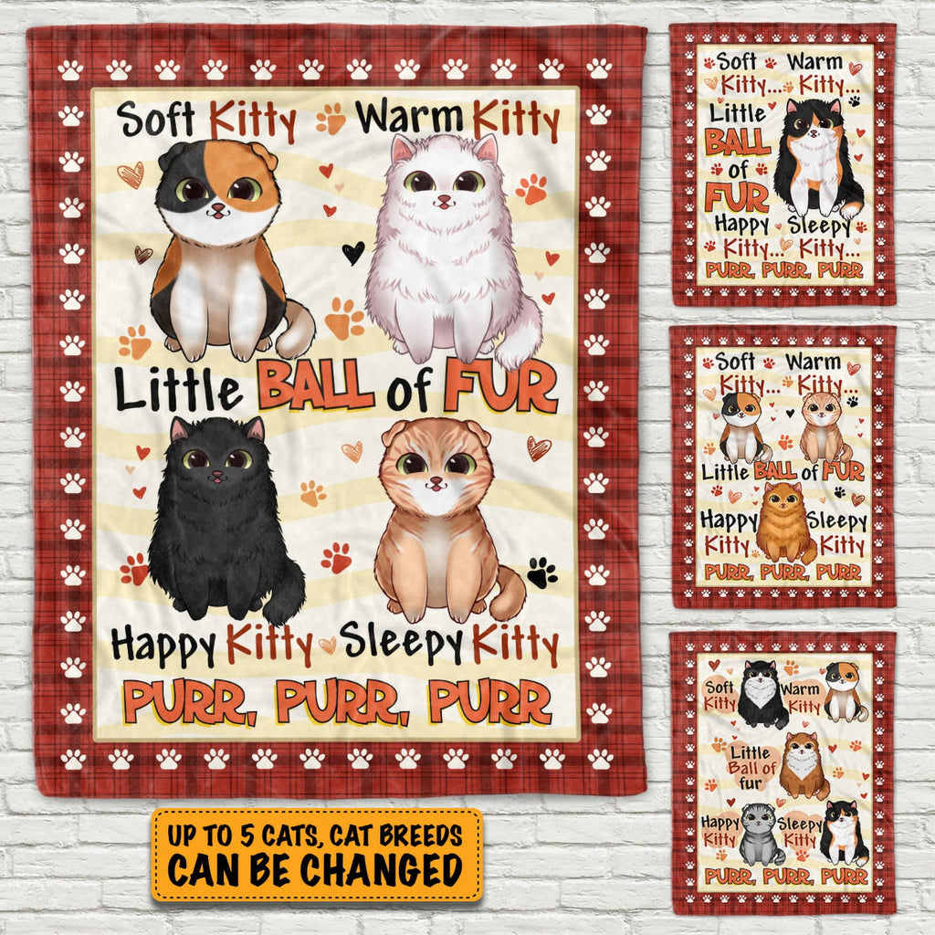 Personalized Cat Breeds Little Ball of Fur Fleece Blanket – Custom Sitting Cats Mink Sherpa Blanket – Woven Blanket