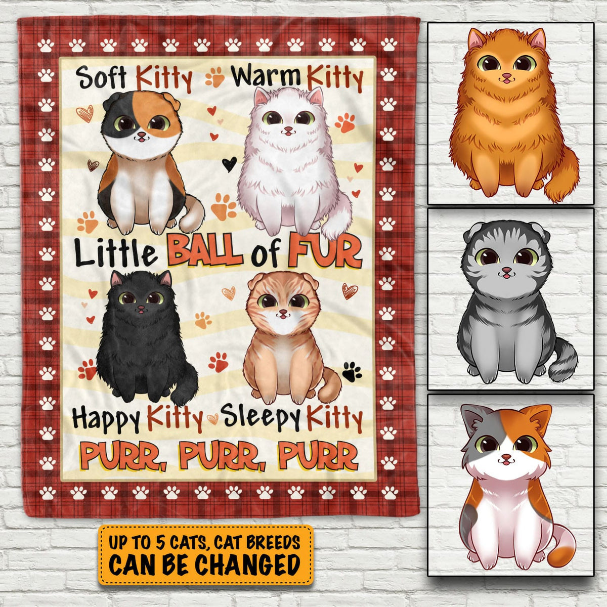 Personalized Cat Breeds Little Ball of Fur Fleece Blanket – Custom Sitting Cats Mink Sherpa Blanket – Woven Blanket