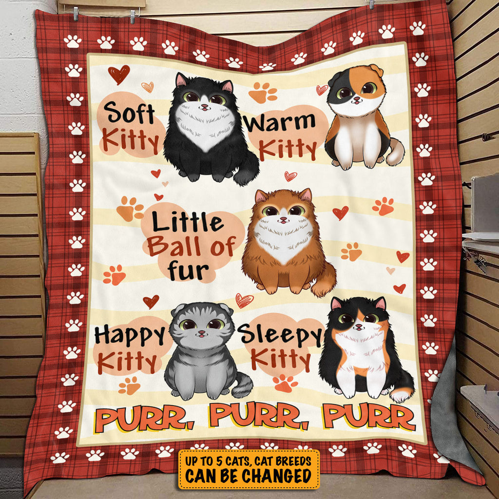 Personalized Cat Breeds Little Ball of Fur Fleece Blanket – Custom Sitting Cats Mink Sherpa Blanket – Woven Blanket