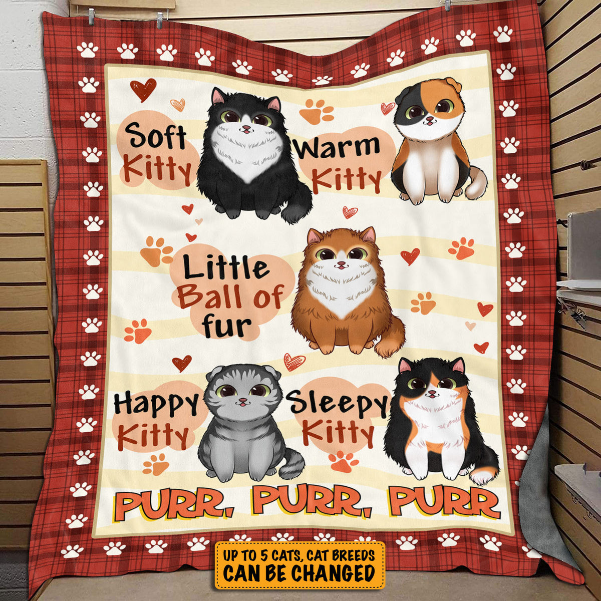 Personalized Cat Breeds Little Ball of Fur Fleece Blanket – Custom Sitting Cats Mink Sherpa Blanket – Woven Blanket