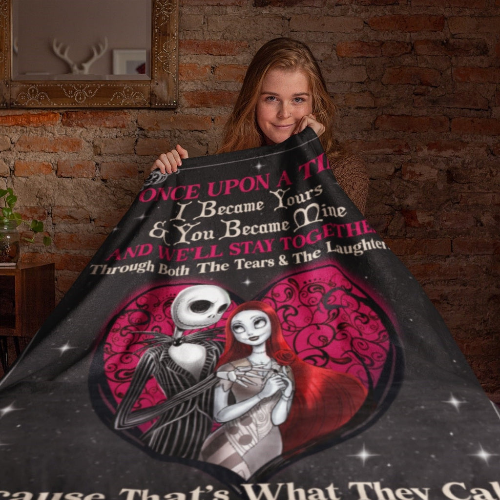 Once Upon A Time I Became Yours and You Became Mine Jack & Sally Halloween Couple Throw Blanket – Nightmare Before Christmas Blanket