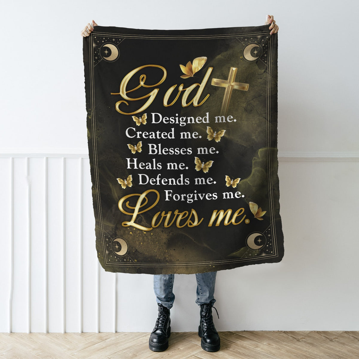 God Designed Me Created Me Blesses Me Heals Me Defends Me Forgives Me Loves Me Fleece Blanket – Religious Mink Blanket – Woven Blanket