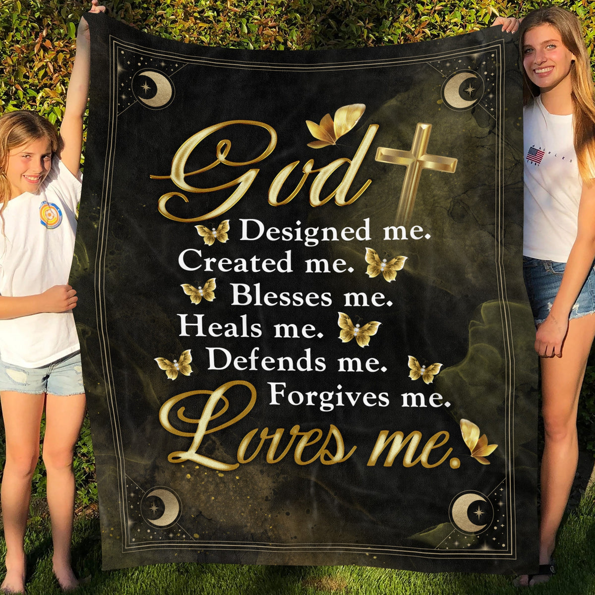 God Designed Me Created Me Blesses Me Heals Me Defends Me Forgives Me Loves Me Fleece Blanket – Religious Mink Blanket – Woven Blanket