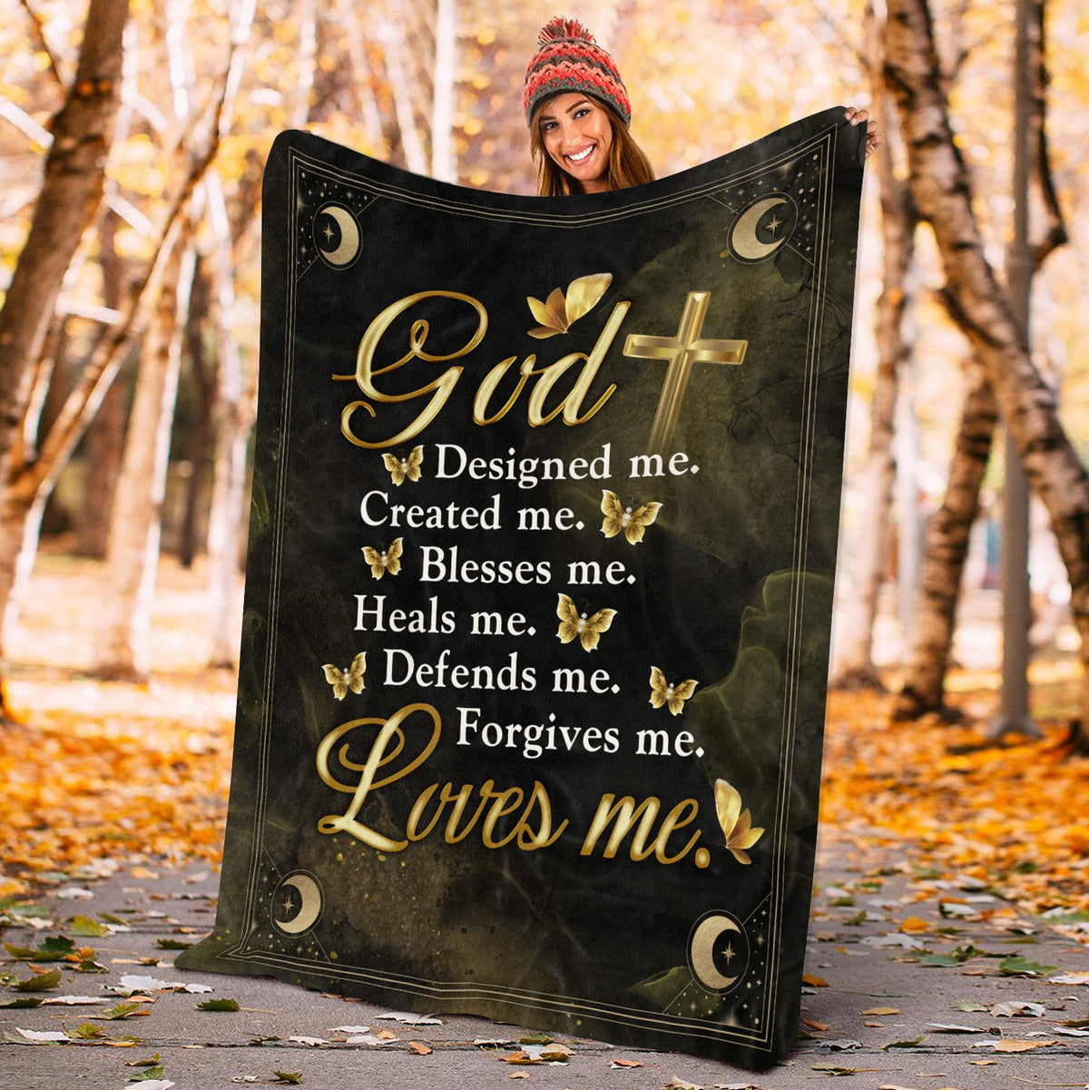 God Designed Me Created Me Blesses Me Heals Me Defends Me Forgives Me Loves Me Fleece Blanket – Religious Mink Blanket – Woven Blanket