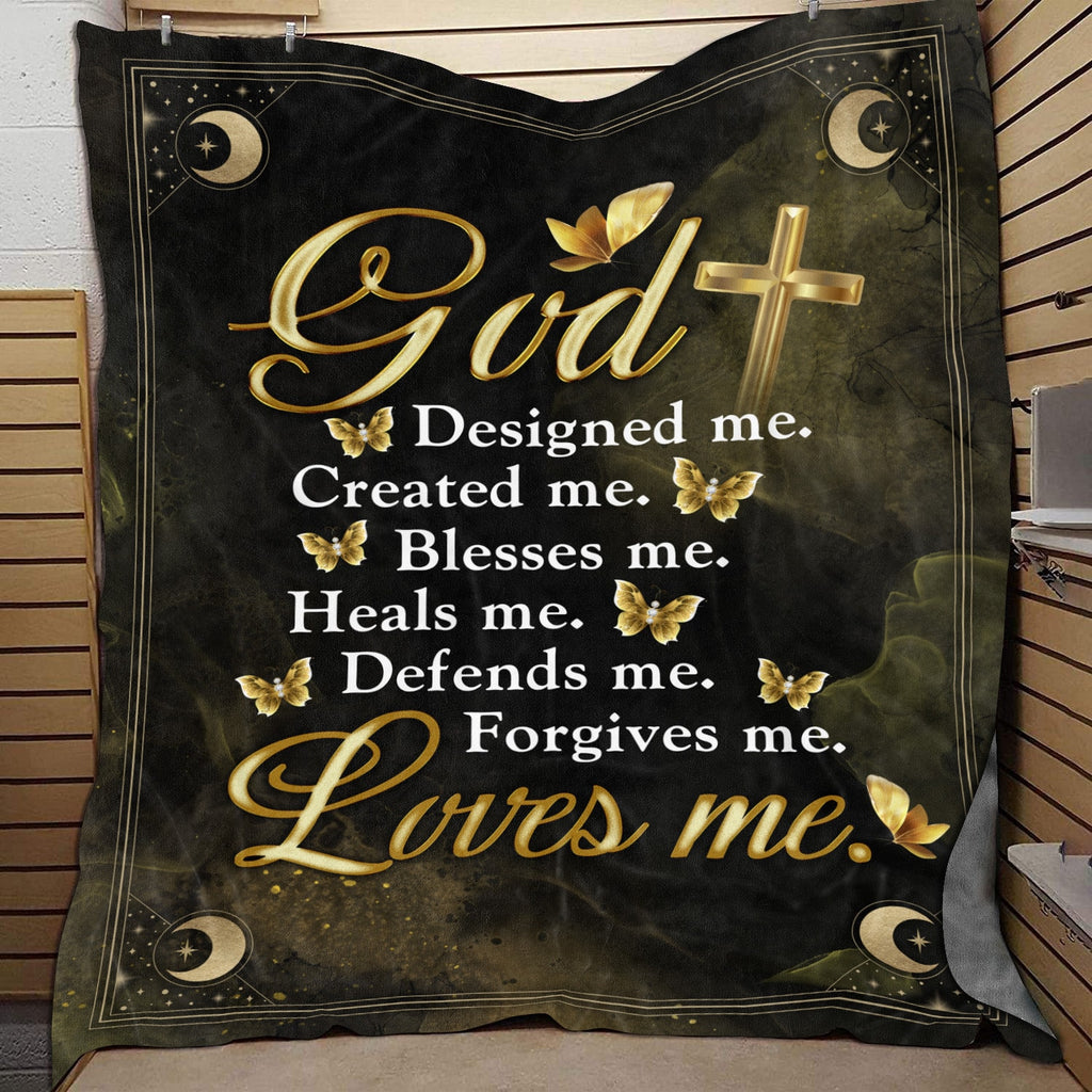 God Designed Me Created Me Blesses Me Heals Me Defends Me Forgives Me Loves Me Fleece Blanket – Religious Mink Blanket – Woven Blanket