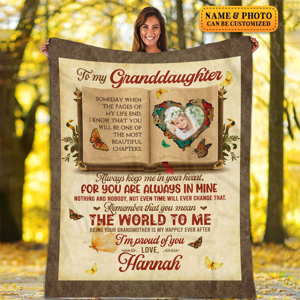 Custom Photo To Granddaughters Someday When My Life End Keep Me in Your Heart Fleece Blanket – Mink Blanket – Woven Blanket