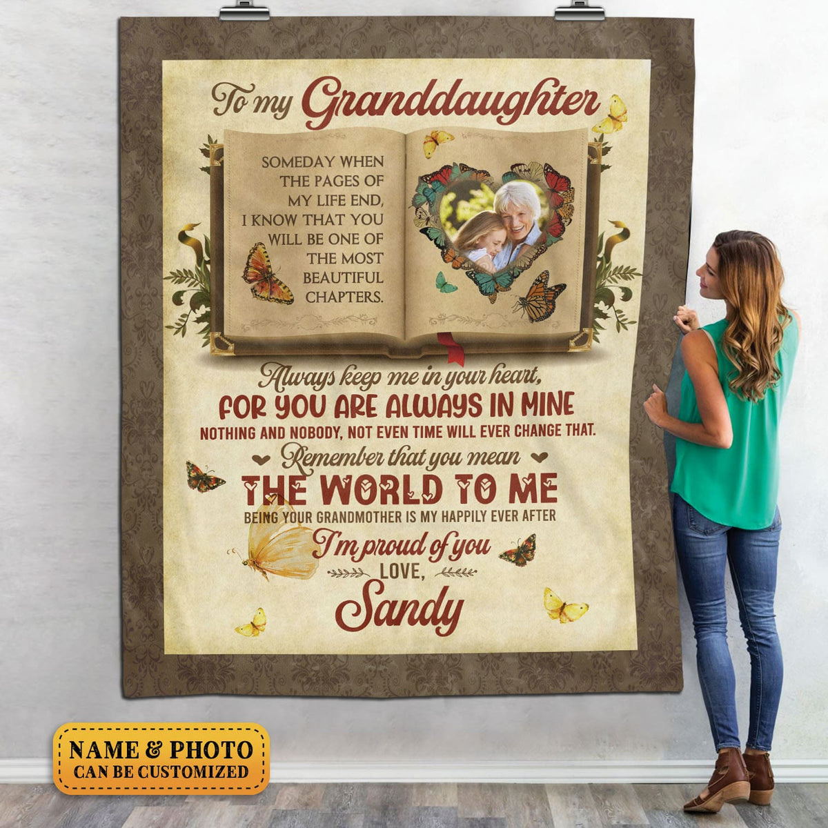 Custom Photo To Granddaughters Someday When My Life End Keep Me in Your Heart Fleece Blanket – Mink Blanket – Woven Blanket