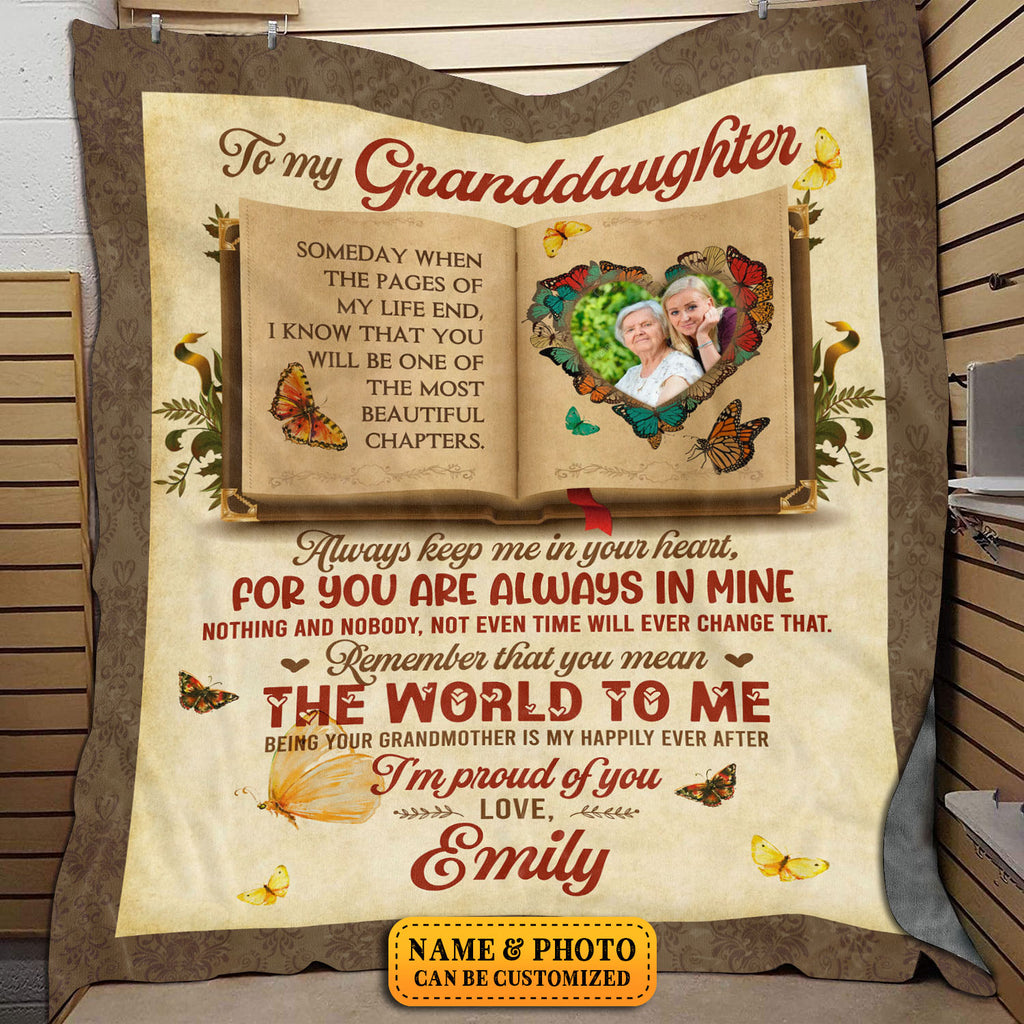 Custom Photo To Granddaughters Someday When My Life End Keep Me in Your Heart Fleece Blanket – Mink Blanket – Woven Blanket