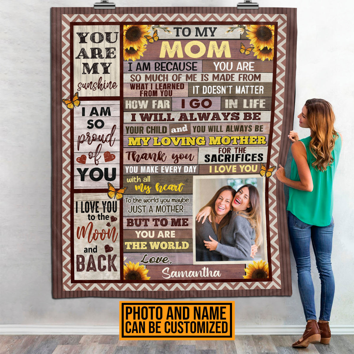 Personalized Photo To My Mom I Am Because You Are So Much Of Me Fleece Blanket – Throw Blanket
