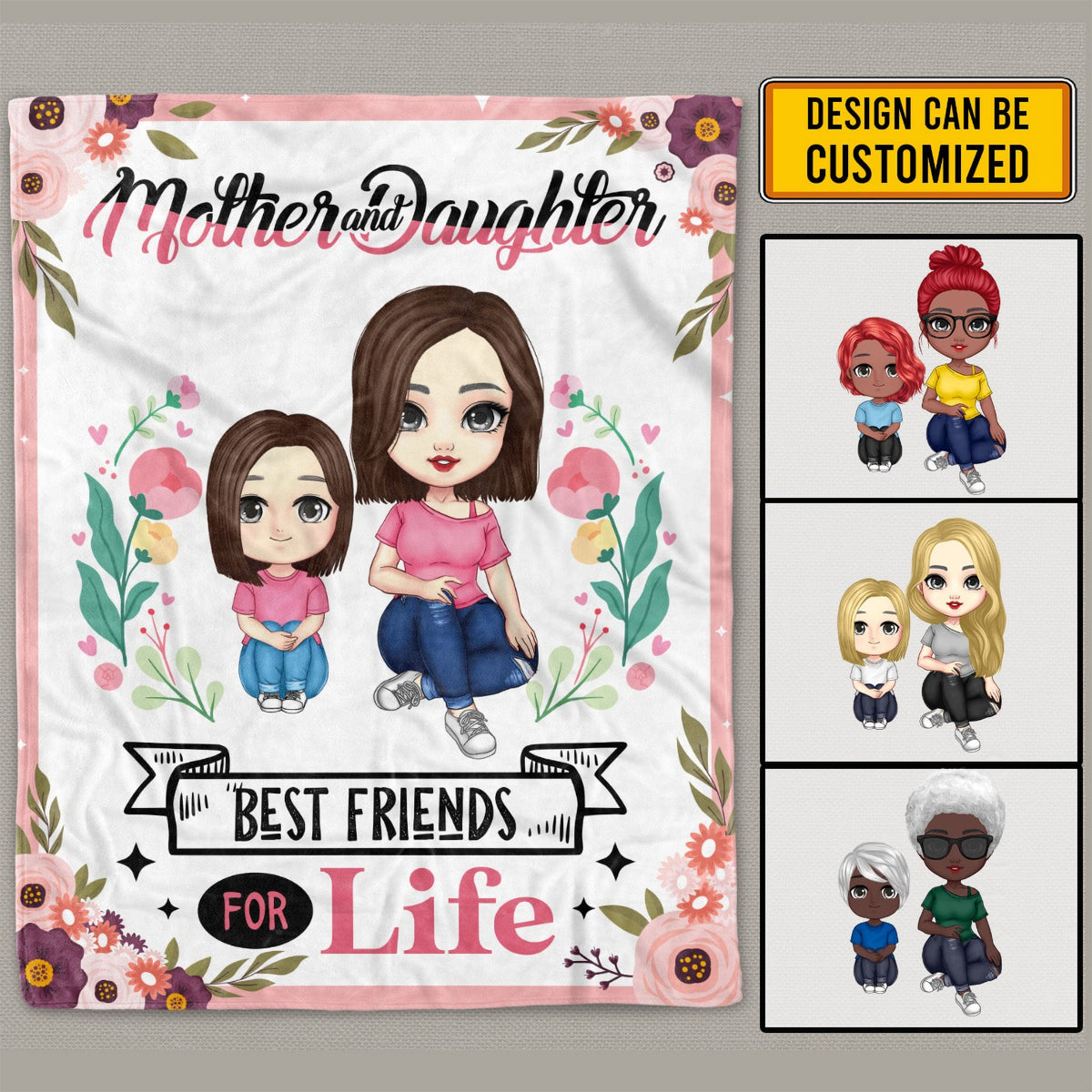 Mother and Daughter Best Friends For Life Personalized Clipart Fleece Blanket – Mink Blanket – Mother’s Day Woven Blanket – Cute Gift For Mom