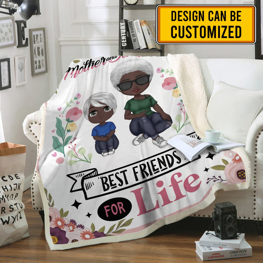Mother and Daughter Best Friends For Life Personalized Clipart Fleece Blanket – Mink Blanket – Mother’s Day Woven Blanket – Cute Gift For Mom
