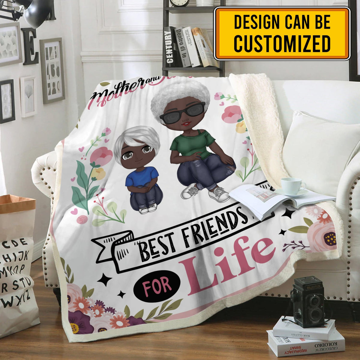 Mother and Daughter Best Friends For Life Personalized Clipart Fleece Blanket – Mink Blanket – Mother’s Day Woven Blanket – Cute Gift For Mom