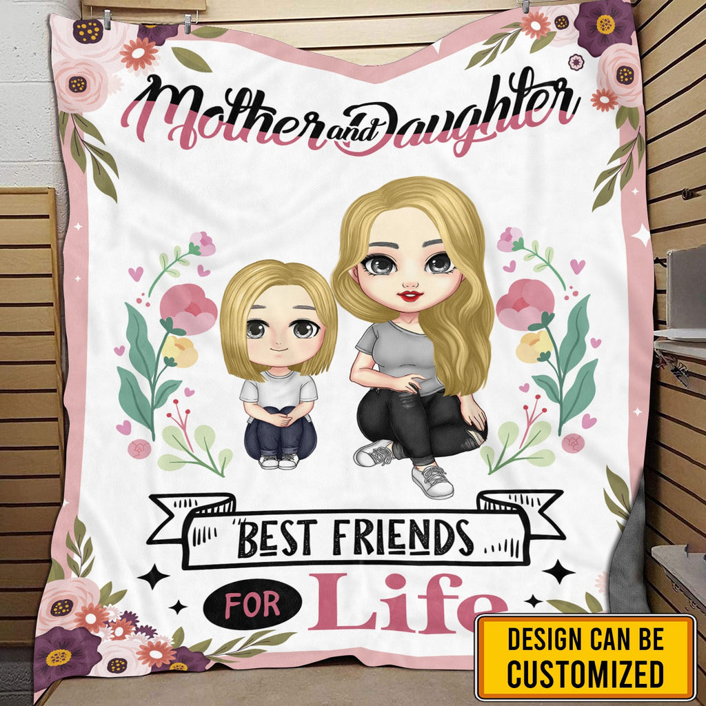 Mother and Daughter Best Friends For Life Personalized Clipart Fleece Blanket – Mink Blanket – Mother’s Day Woven Blanket – Cute Gift For Mom