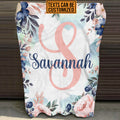Personalized Mono Name Fleece Soft Blanket – Name Customized Letter Floral Baby Blanket Gifts