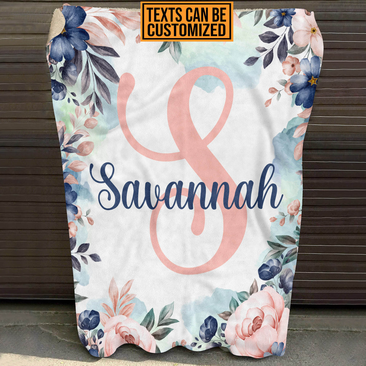 Personalized Mono Name Fleece Soft Blanket – Name Customized Letter Floral Baby Blanket Gifts