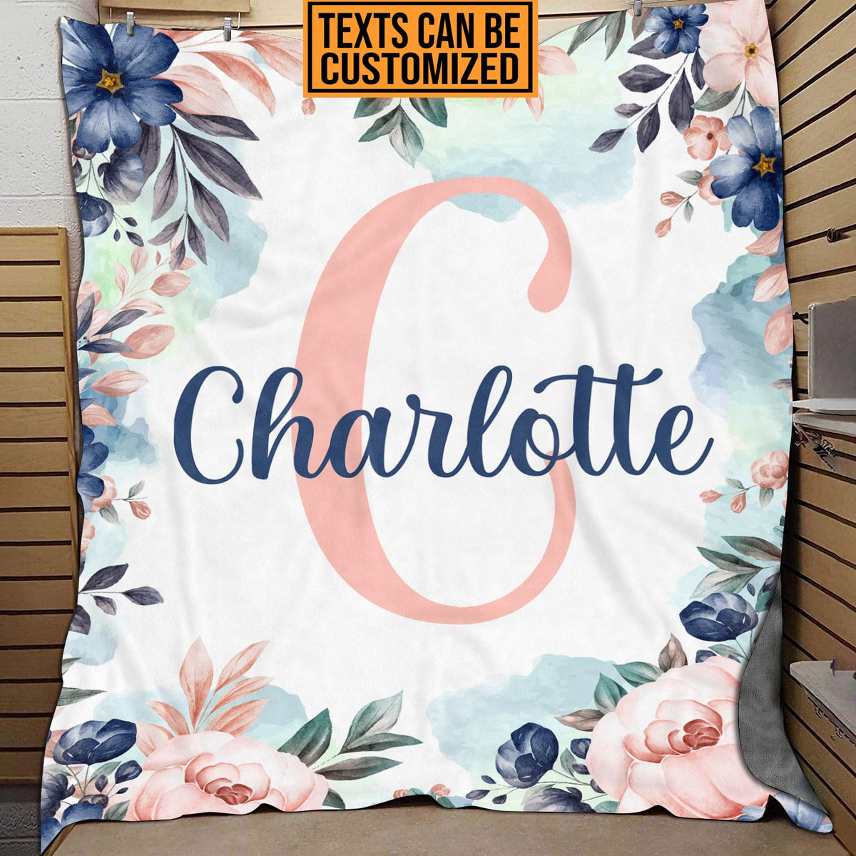 Personalized Mono Name Fleece Soft Blanket – Name Customized Letter Floral Baby Blanket Gifts