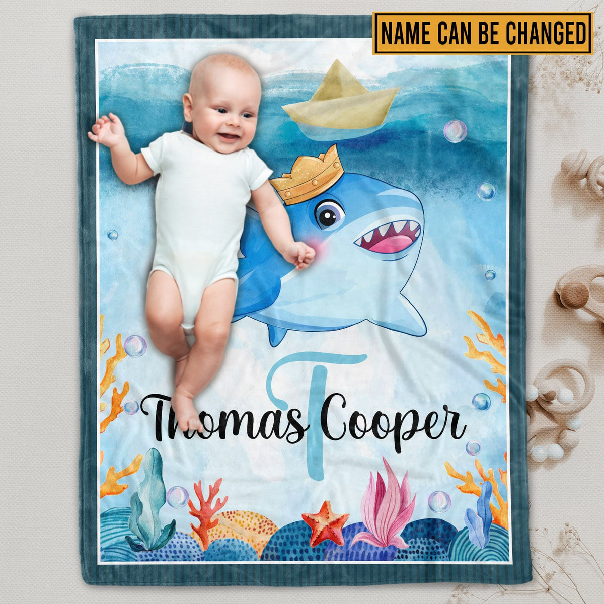 Personalized Shark Baby Soft Blankets – Baby Blanket for Girls Boys with Name – Custom Gift for Baby – Fleece Baby Blanket