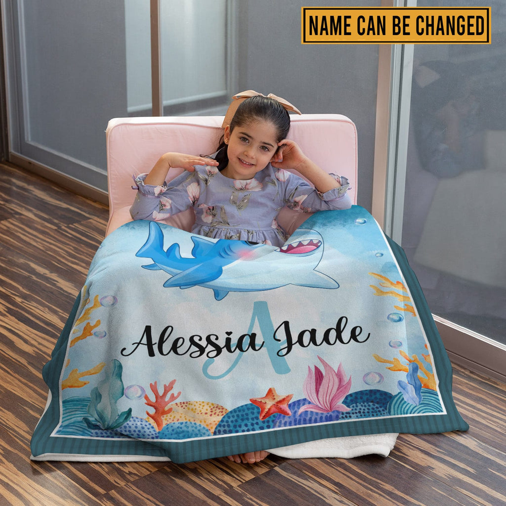 Personalized Shark Baby Soft Blankets – Baby Blanket for Girls Boys with Name – Custom Gift for Baby – Fleece Baby Blanket