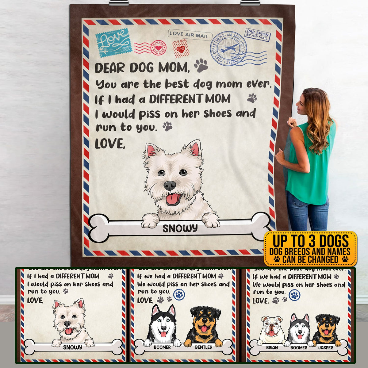 Personalized Dog Breeds Dear Dog Mom You Are The Best Dog Mom Ever Fleece Blanket – Sherpa Blanket – Woven Blanket