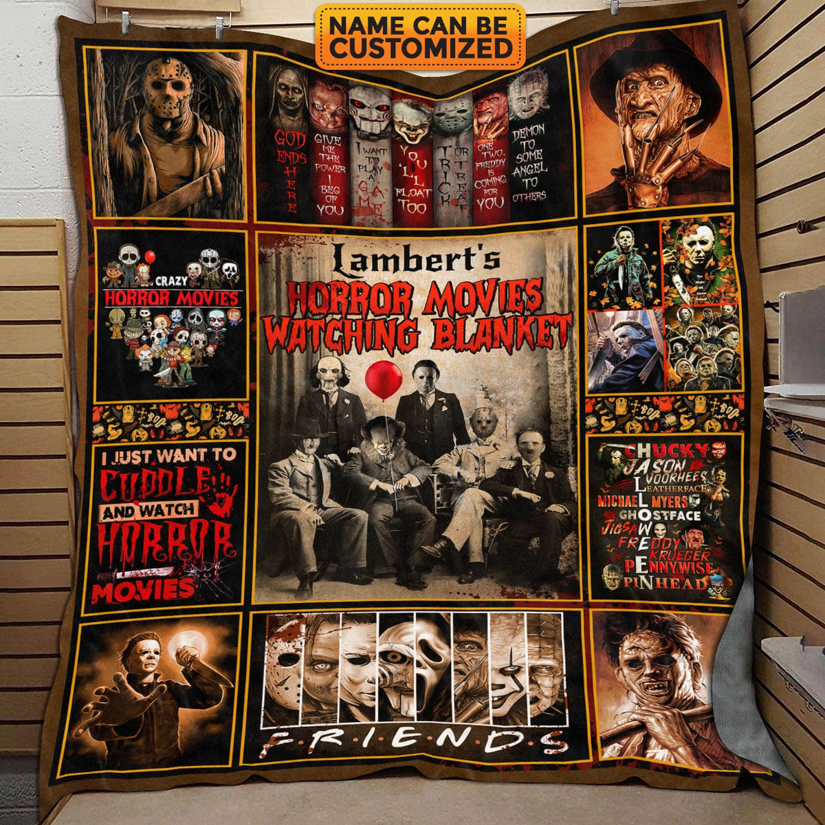 Custom Name Horror Movies Watching Blanket Halloween Fleece Blanket – Sherpa Blanket – Woven Blanket