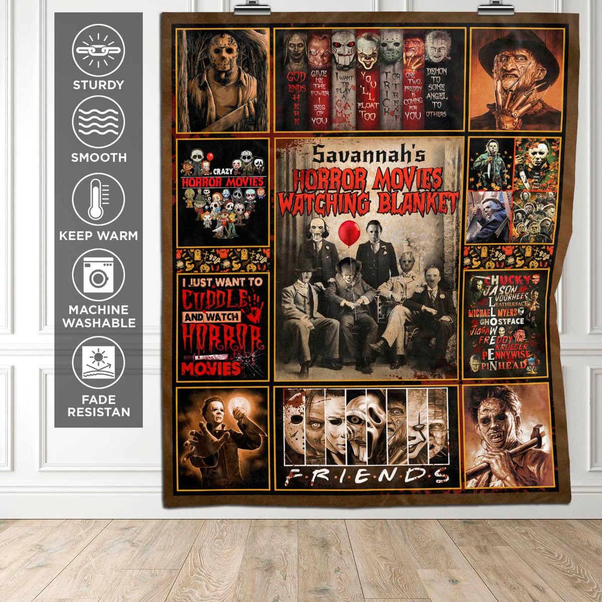 Custom Name Horror Movies Watching Blanket Halloween Fleece Blanket – Sherpa Blanket – Woven Blanket