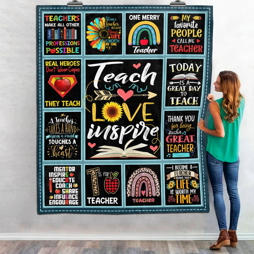 Teach Love Inspire Teacher Appreciation Fleece Blanket – Sherpa Blanket – Teacher Gifts Blanket