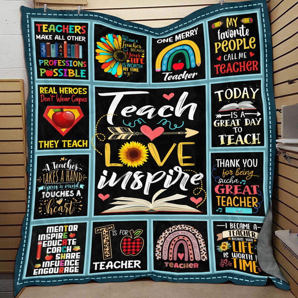 Teach Love Inspire Teacher Appreciation Fleece Blanket – Sherpa Blanket – Teacher Gifts Blanket