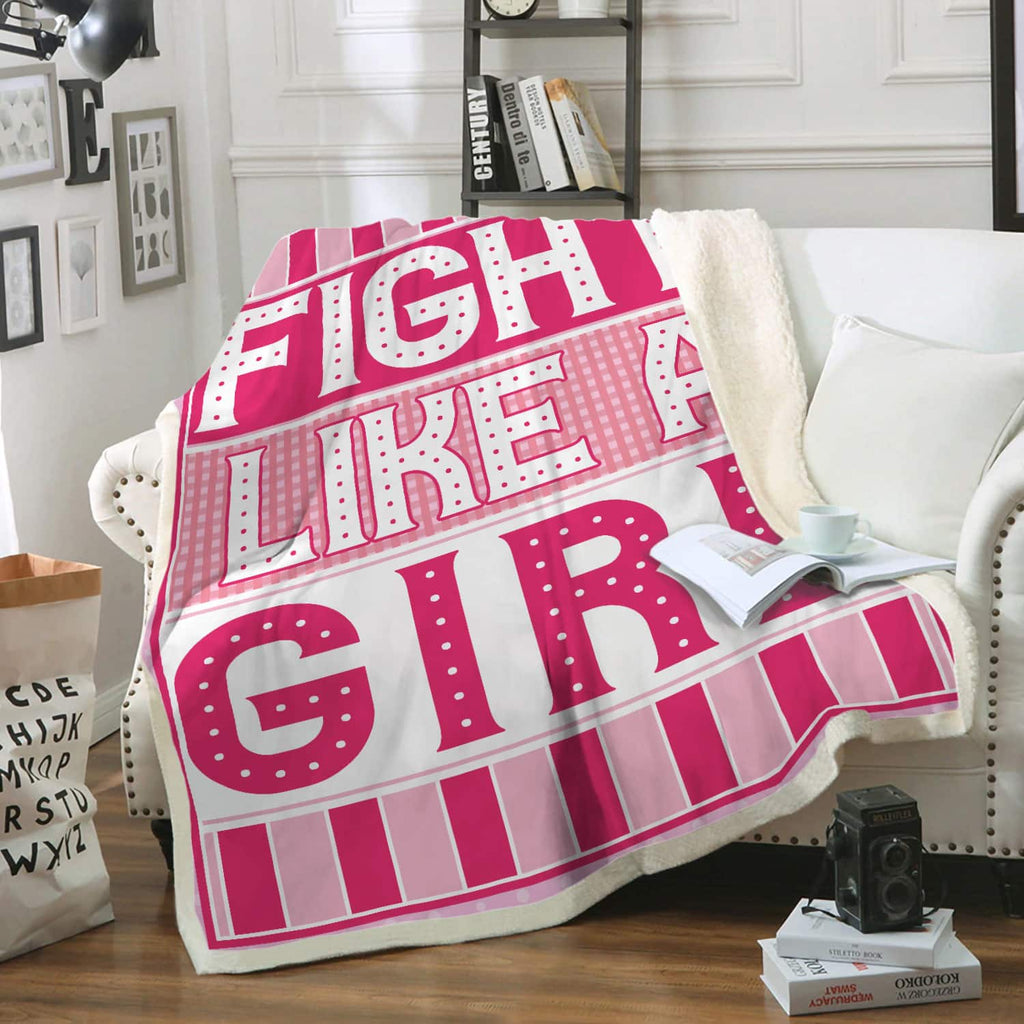 Fight Like A Girl Breast Cancer Awareness Fleece Blanket – Pink Premium Sherpa Blanket