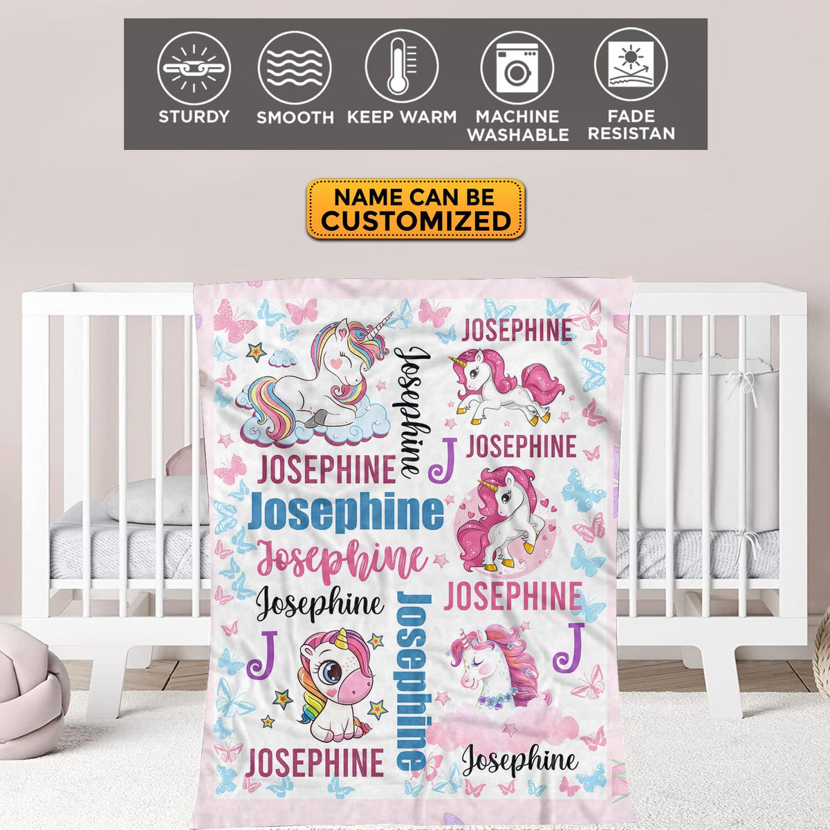 Personalized Name Baby Blanket Unicorn – Custom Funny Cute Unicorn Baby Girl Name Fleece Soft Blanket