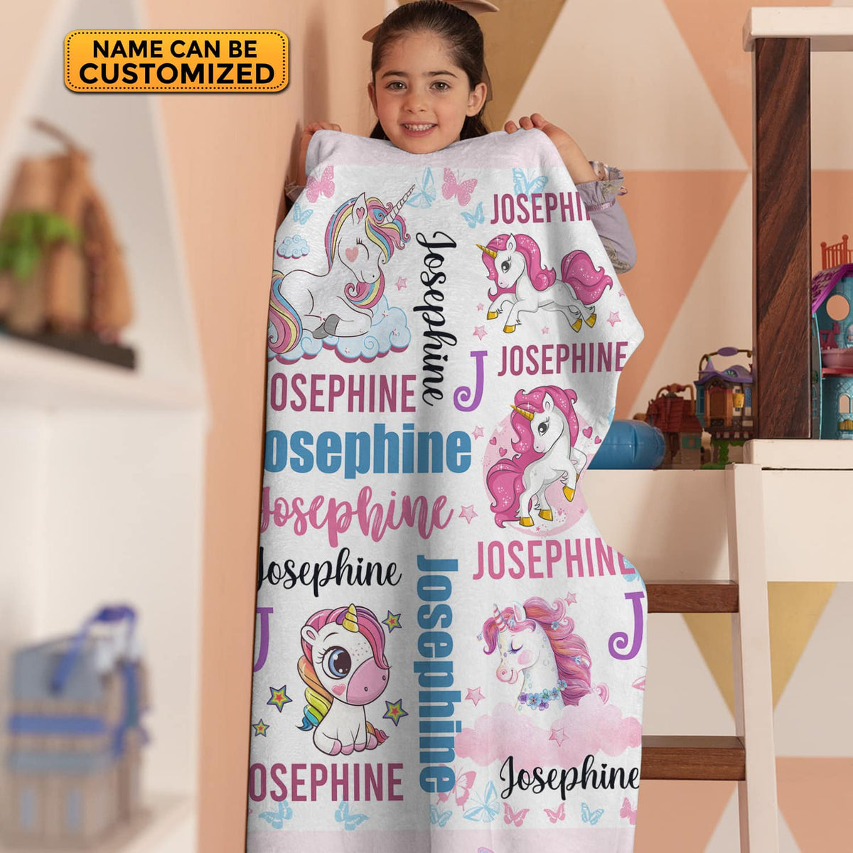 Personalized Name Baby Blanket Unicorn – Custom Funny Cute Unicorn Baby Girl Name Fleece Soft Blanket