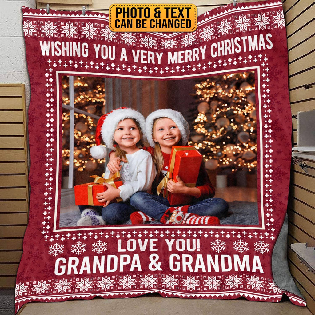 Personalized Photo Wishing You A Very Merry Christmas Fleece Blanket – Sherpa Blanket – Custom Christmas Blanket Gifts