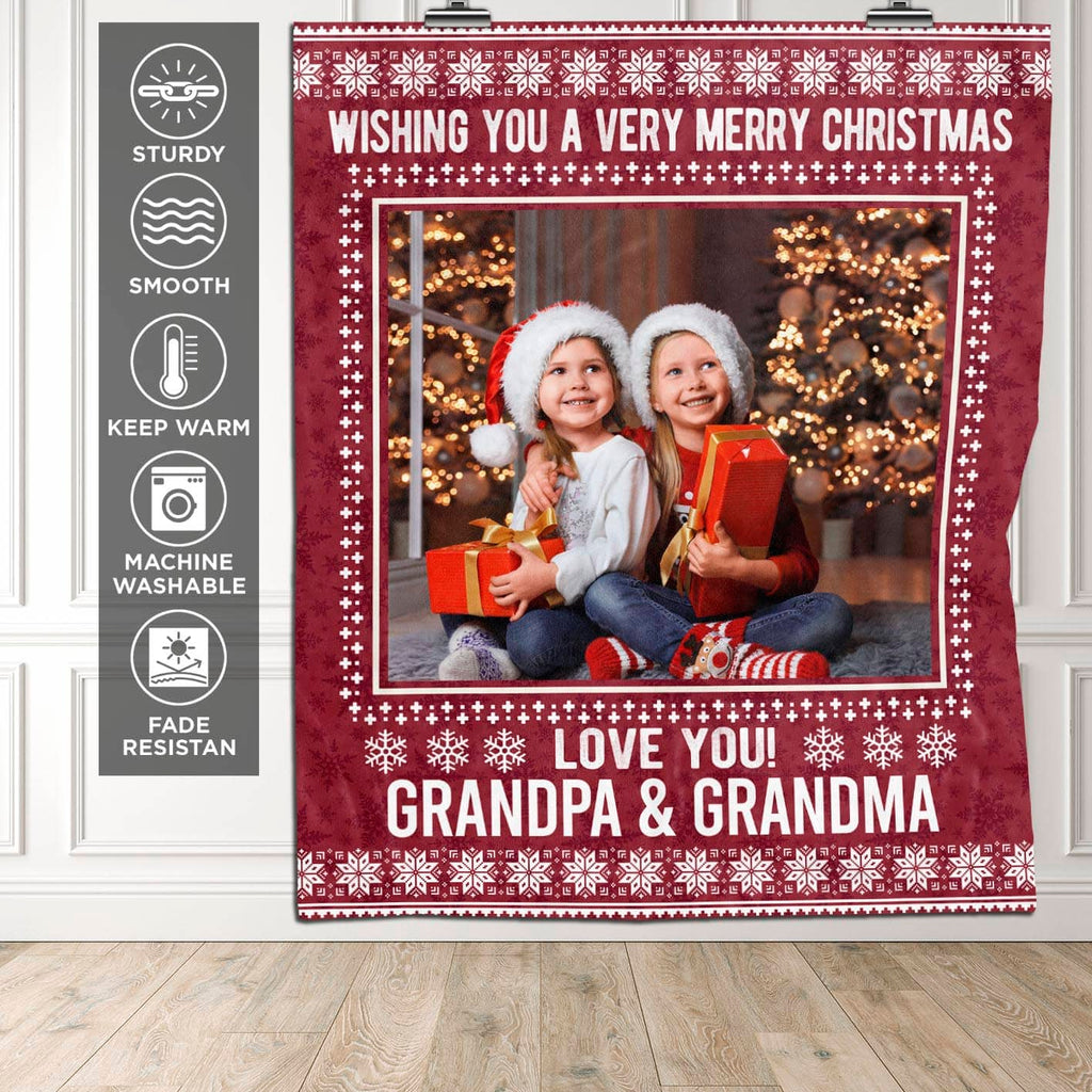Personalized Photo Wishing You A Very Merry Christmas Fleece Blanket – Sherpa Blanket – Custom Christmas Blanket Gifts