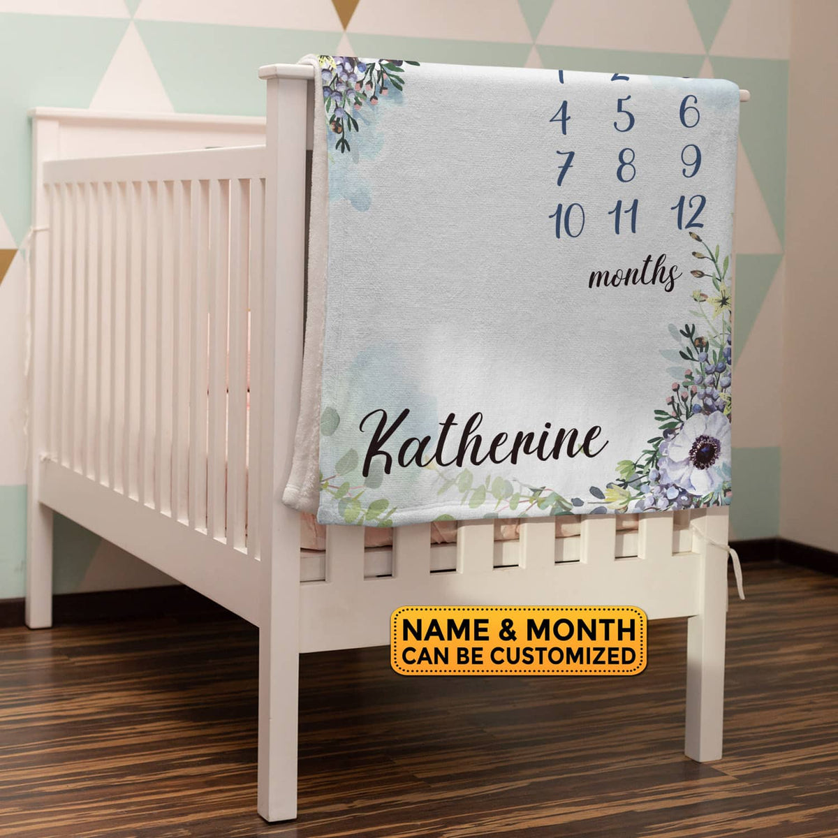 Personalized Flower Baby Monthly Milestone Blanket Newborn Girl Unisex Neutral – Princess Floral Blanket for Newborn