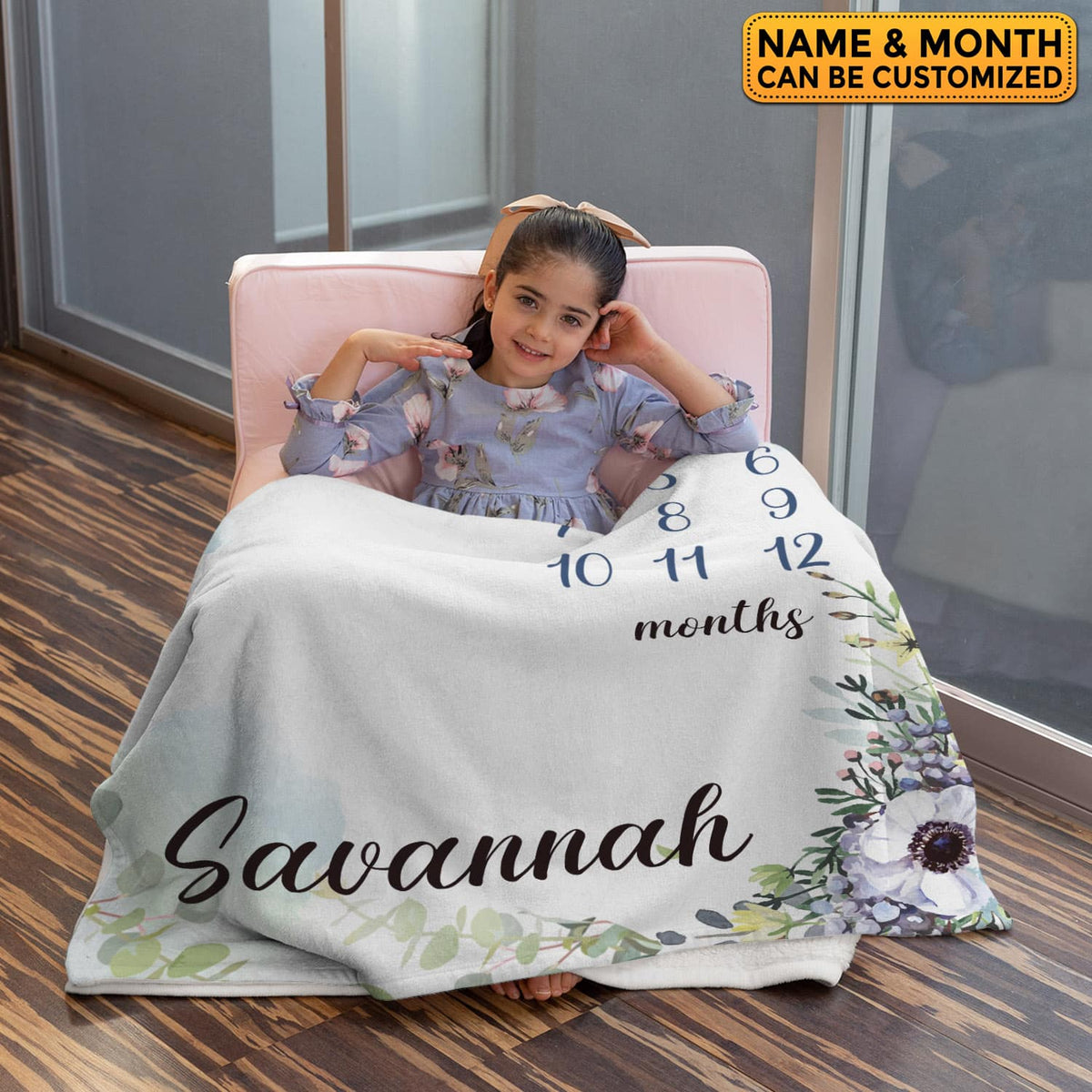 Personalized Flower Baby Monthly Milestone Blanket Newborn Girl Unisex Neutral – Princess Floral Blanket for Newborn