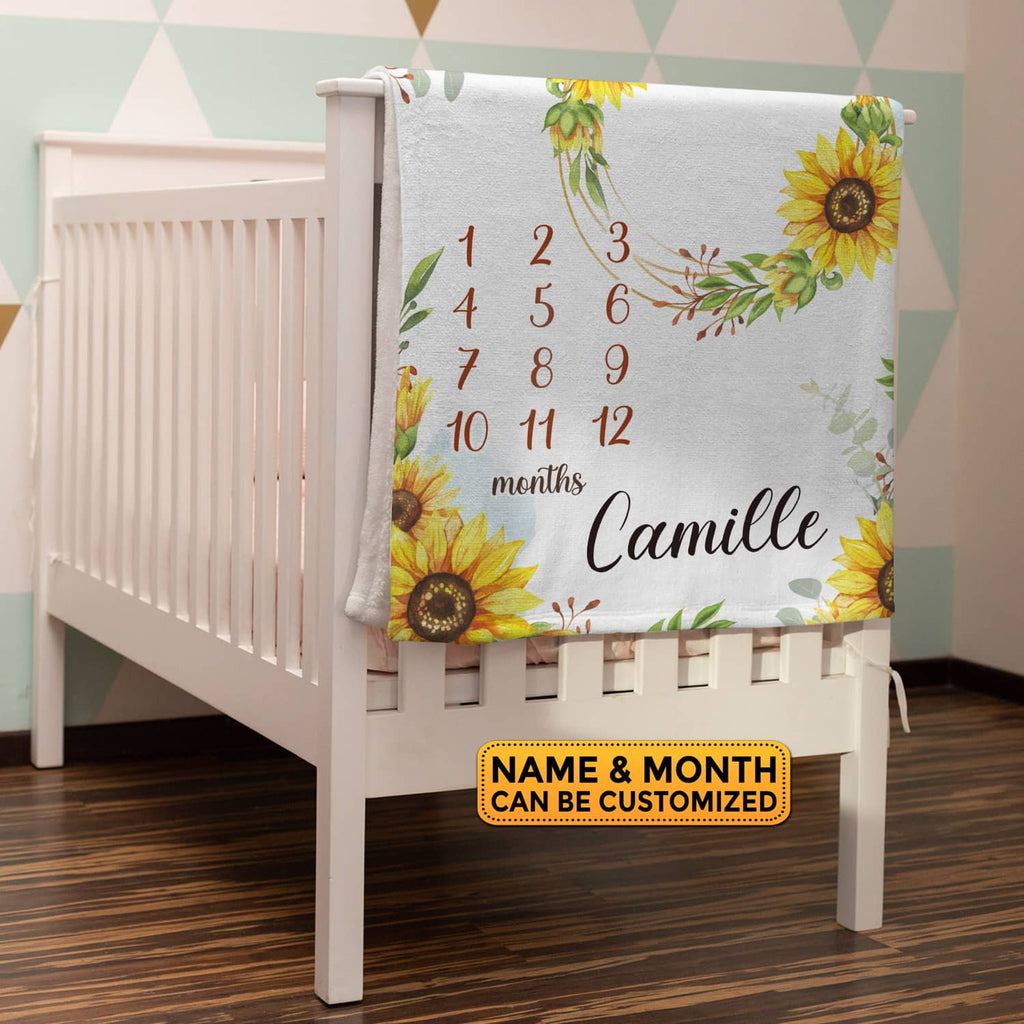 Personalized Floral Baby Monthly Milestone Blanket Newborn Girl Unisex Neutral – Flower Soft Fleece Blanket for Newborn