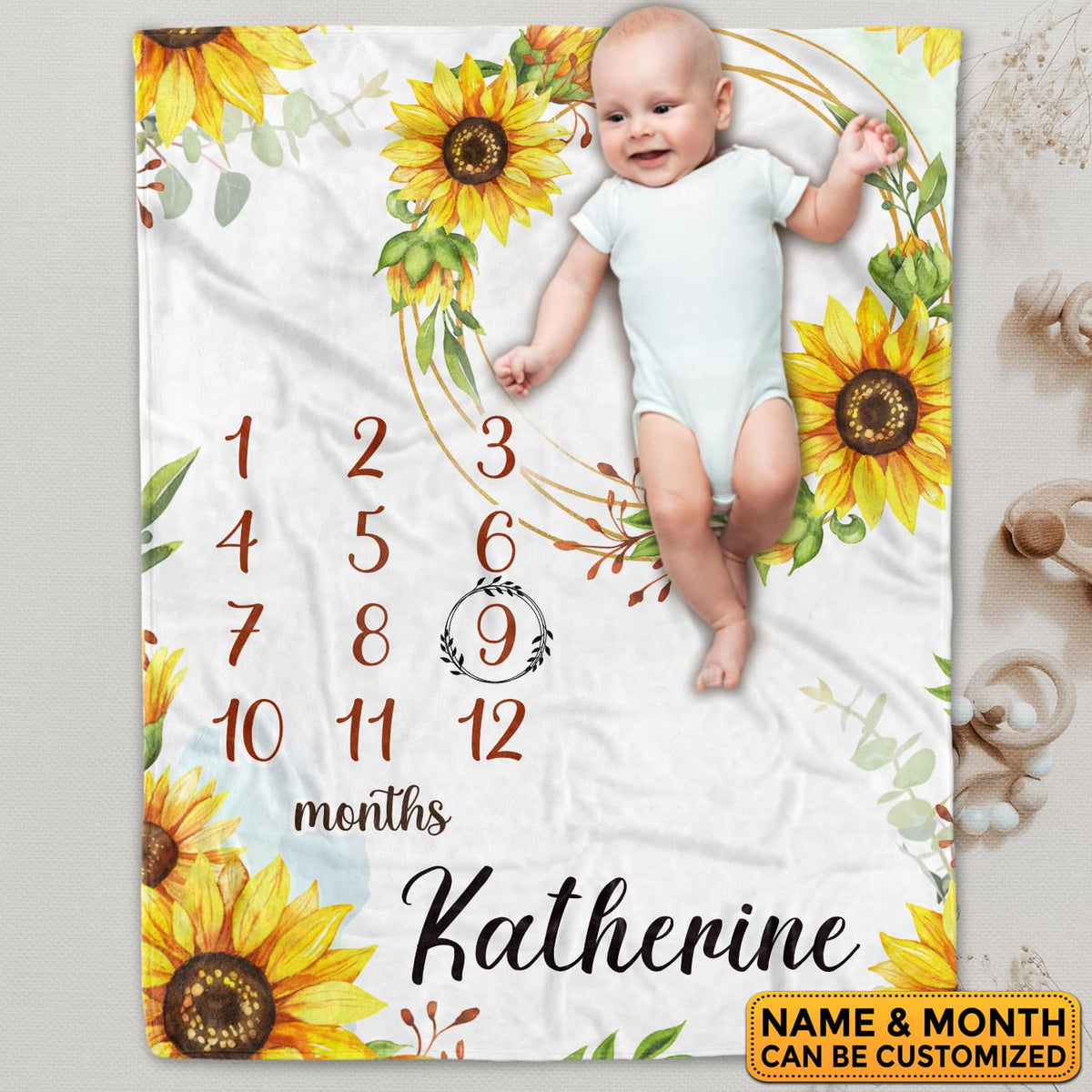 Personalized Floral Baby Monthly Milestone Blanket Newborn Girl Unisex Neutral – Flower Soft Fleece Blanket for Newborn