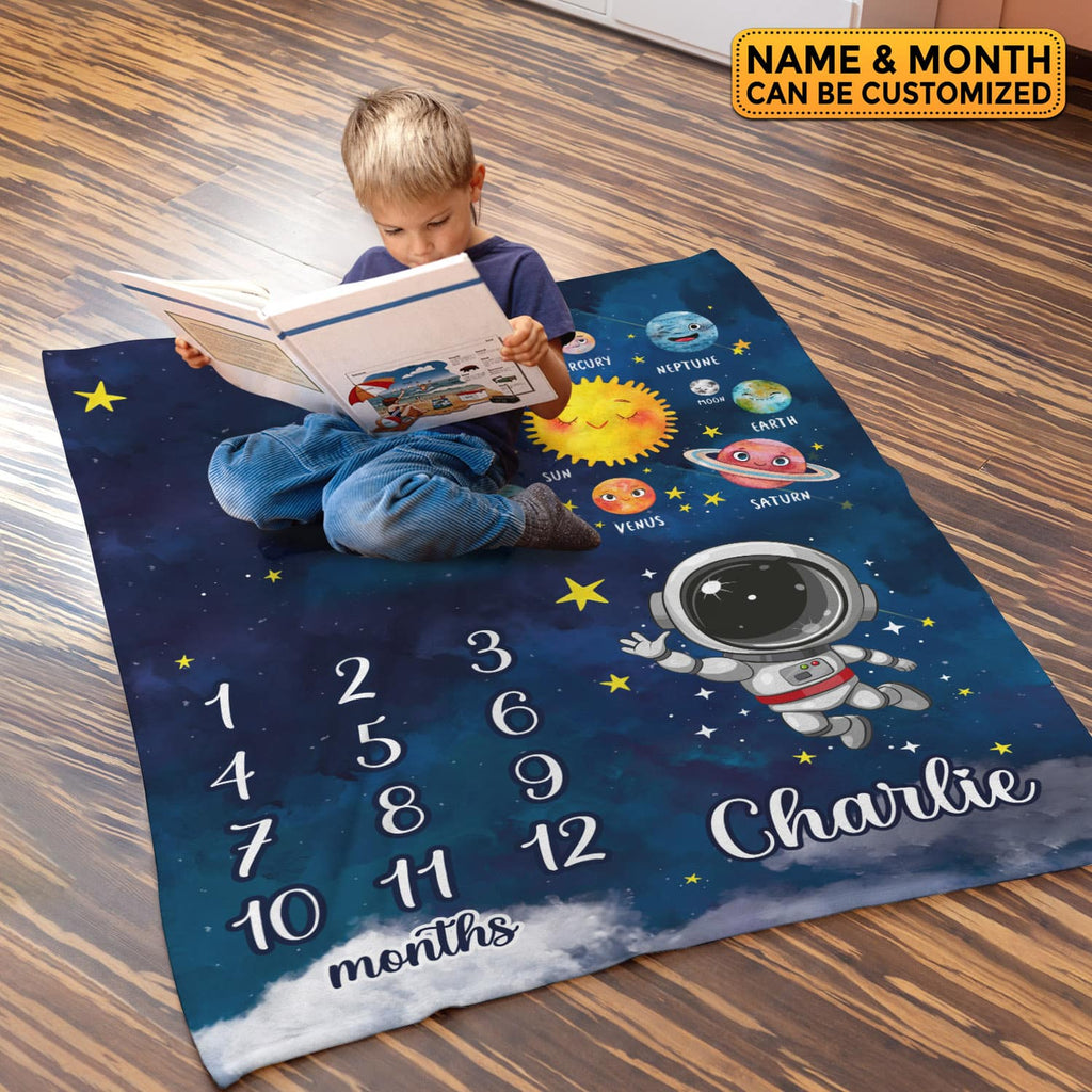Personalized Universe Galaxy Baby Monthly Milestone Blanket Newborn Boy Girl Unisex Neutral – Universe Blanket for Newborn