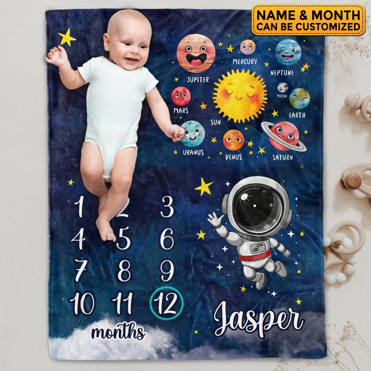 Personalized Universe Galaxy Baby Monthly Milestone Blanket Newborn Boy Girl Unisex Neutral – Universe Blanket for Newborn