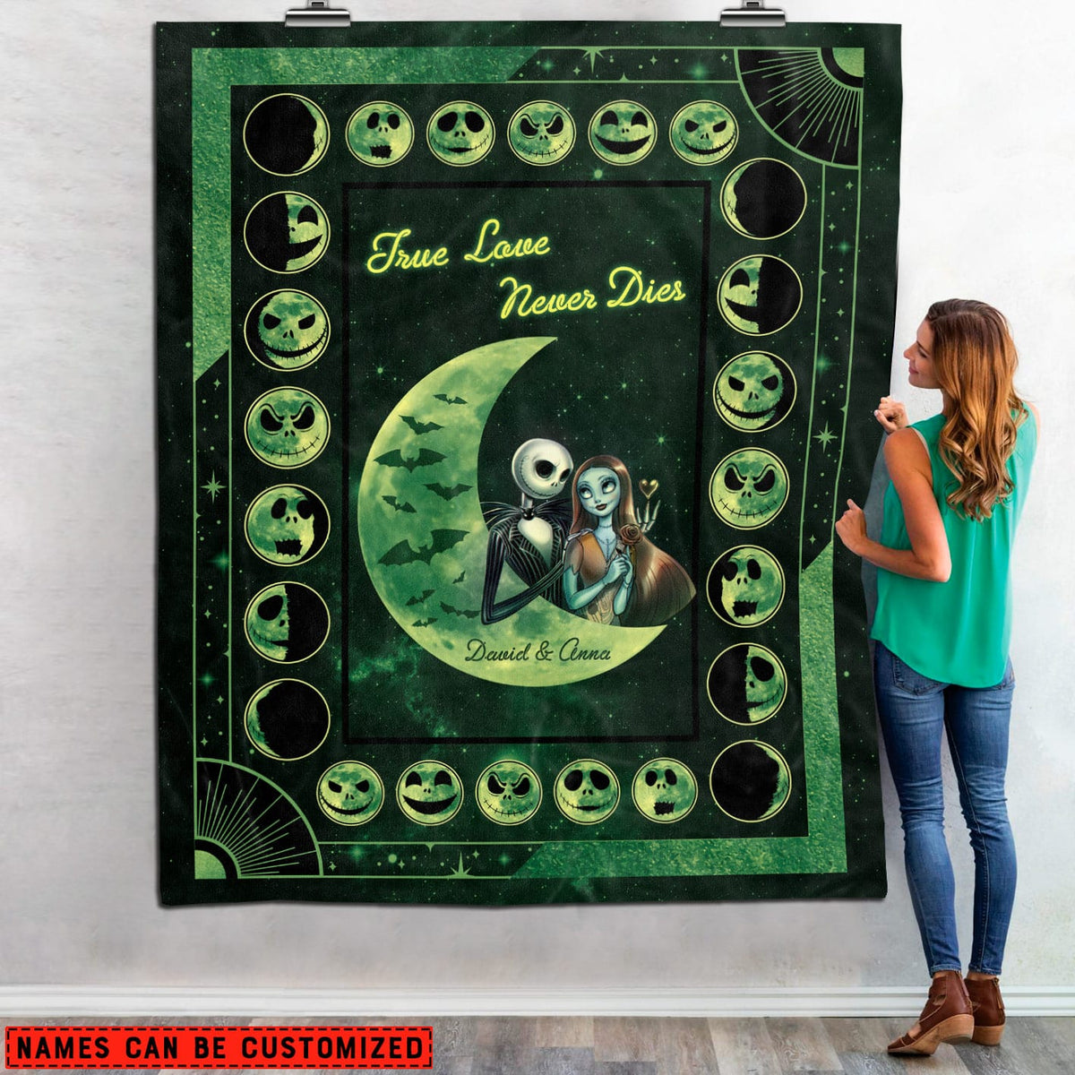 Personalized Name Blanket True Love Never Die Jack Skellington and Sally Throw Blanket – Custom Nightmare Before Christmas Blanket