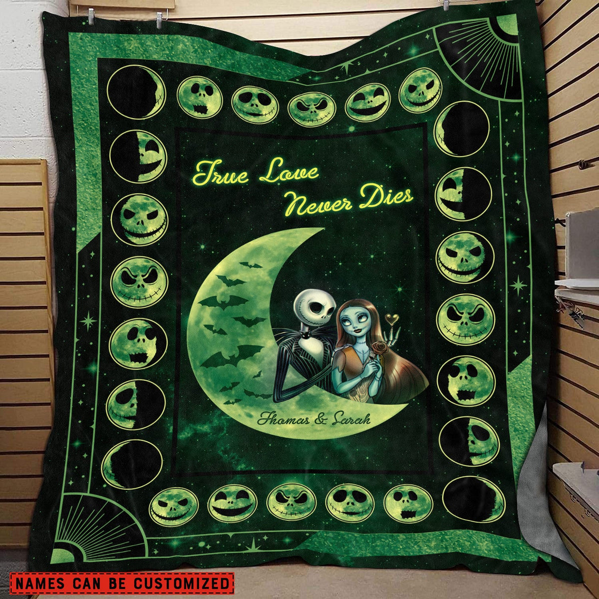 Personalized Name Blanket True Love Never Die Jack Skellington and Sally Throw Blanket – Custom Nightmare Before Christmas Blanket