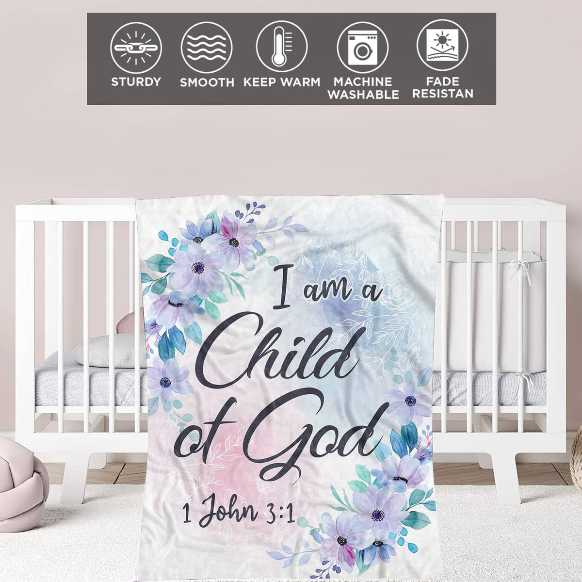 I Am A Child of God John 3: 1 Bible Verse Throw Blanket – Baby Blanket – Christian Fleece Blanket