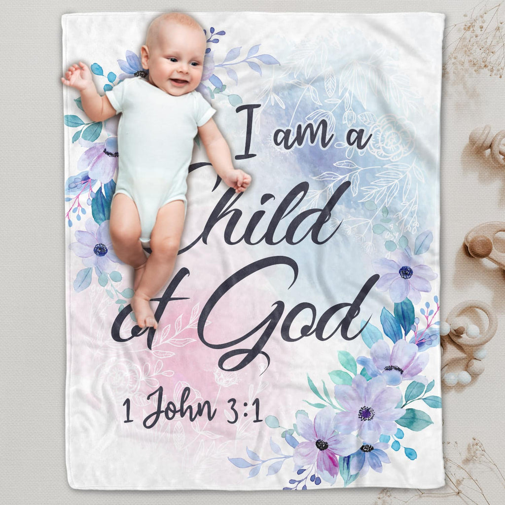 I Am A Child of God John 3: 1 Bible Verse Throw Blanket – Baby Blanket – Christian Fleece Blanket